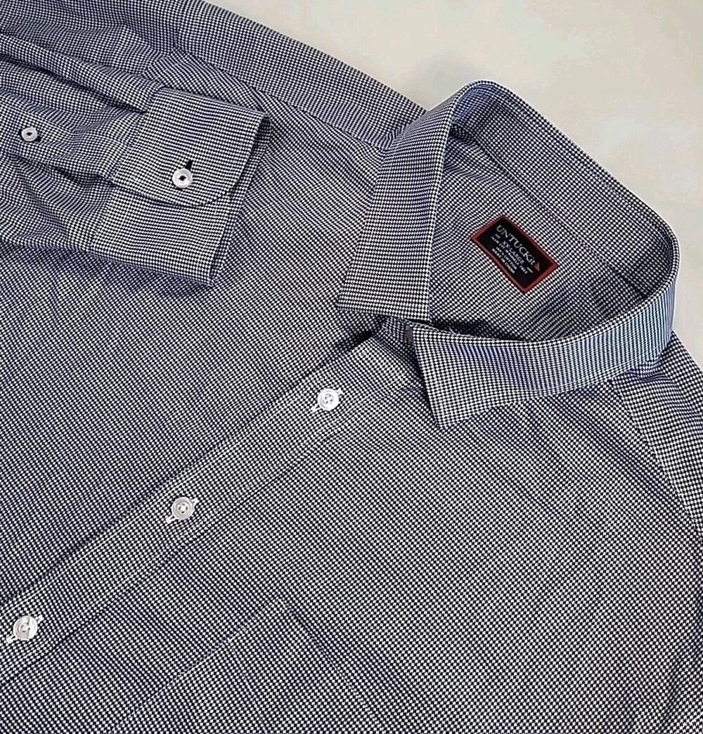 UNTUCKit Navy Houndstooth Button Up Shirt XXL